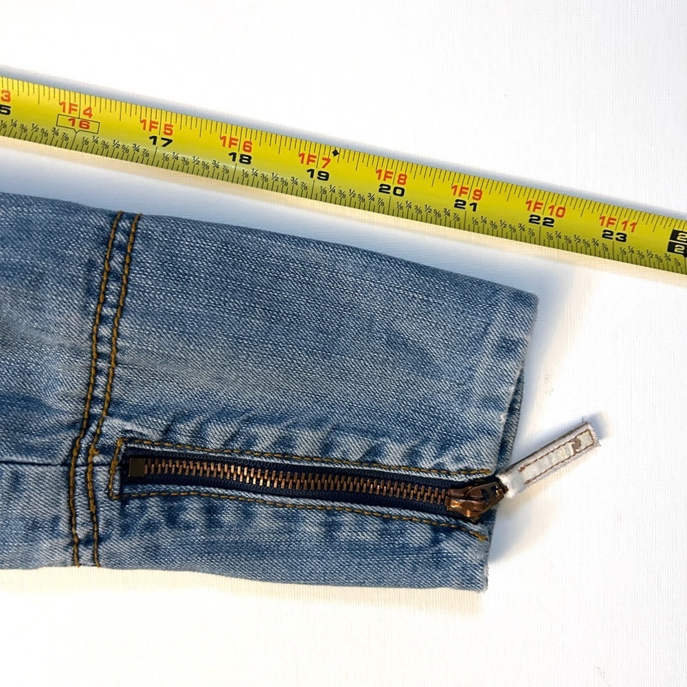 Workers for Freedom Cropped Denim Moto Jacket Y2K Indie Sleaze Size 4 - Picture 7 of 10